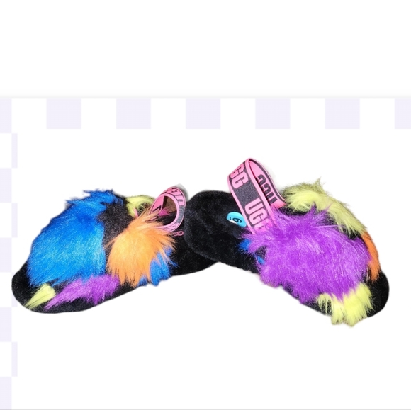 Sold UGG  80% Wool FLUFF YEAH Furry Sling back Slippers   Multicolor Fur Shoes - Picture 3 of 7